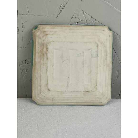 Turquiose Blue Mugi Plate Trinket Dish Small 4.5in Square Flowers Vintage Look J - Picture 2 of 6